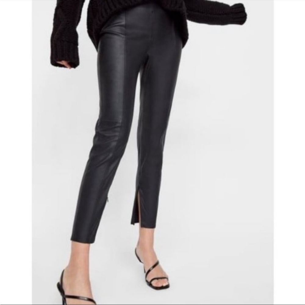 Zara Faux Leather Zipper Edgy High-Rise Black Women's Leggings M